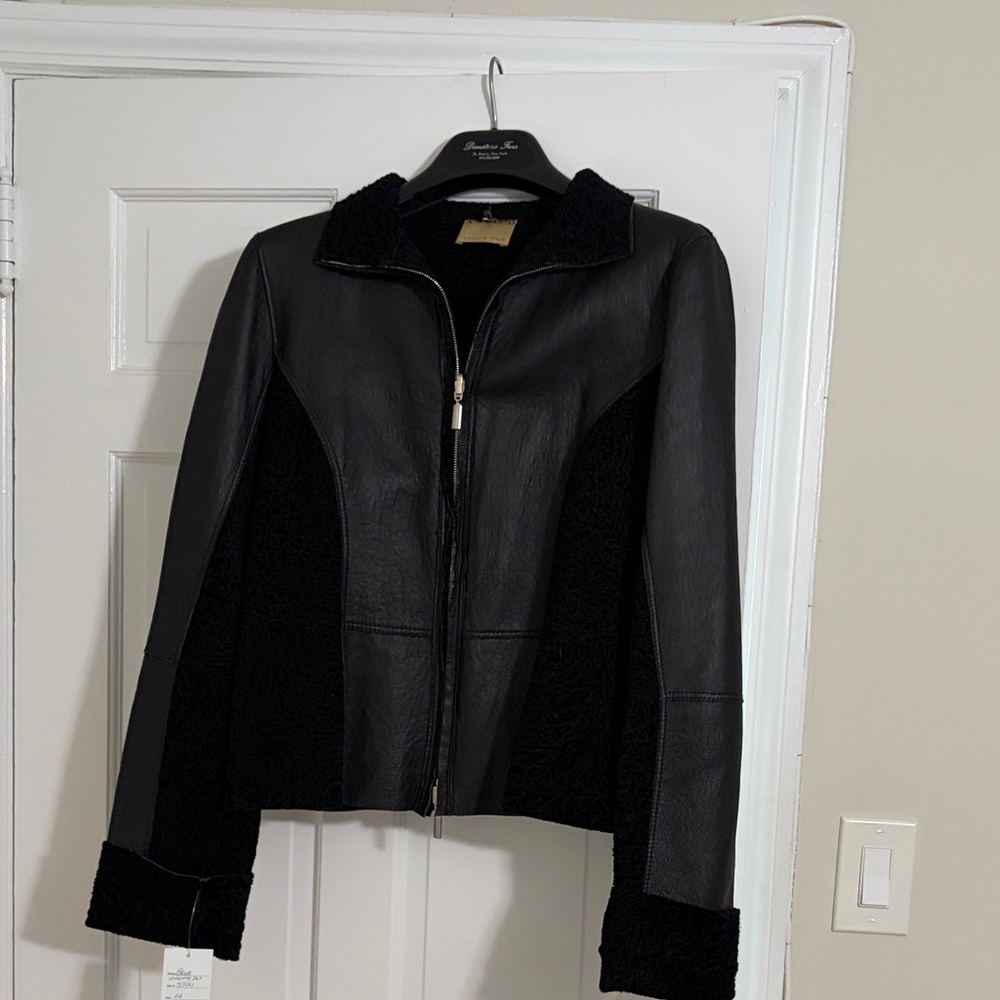 Chic Black Leather Jacket for Women real shearling